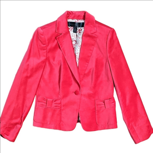 Apostrophe Velvet Watermelon Red  Jacket Blazer w Pleated Pintuck Bow Detail